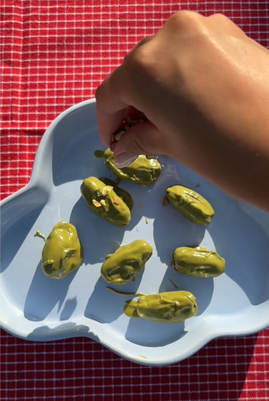 Matcha & White Chocolate Glazed Stuffed Dates